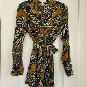 Karina Grimaldi Gold and Black Wrap Jumpsuit with Bell Sleeves